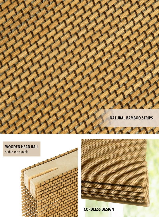 LazBlinds No Tools No Drill Cordless Bamboo Roman Shades, Light Filtering Window Treatment, Roll Up Bamboo Blinds for Windows 33'' W x 64'' H, Acorn - Image 2